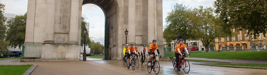 Cyclists arriving in London